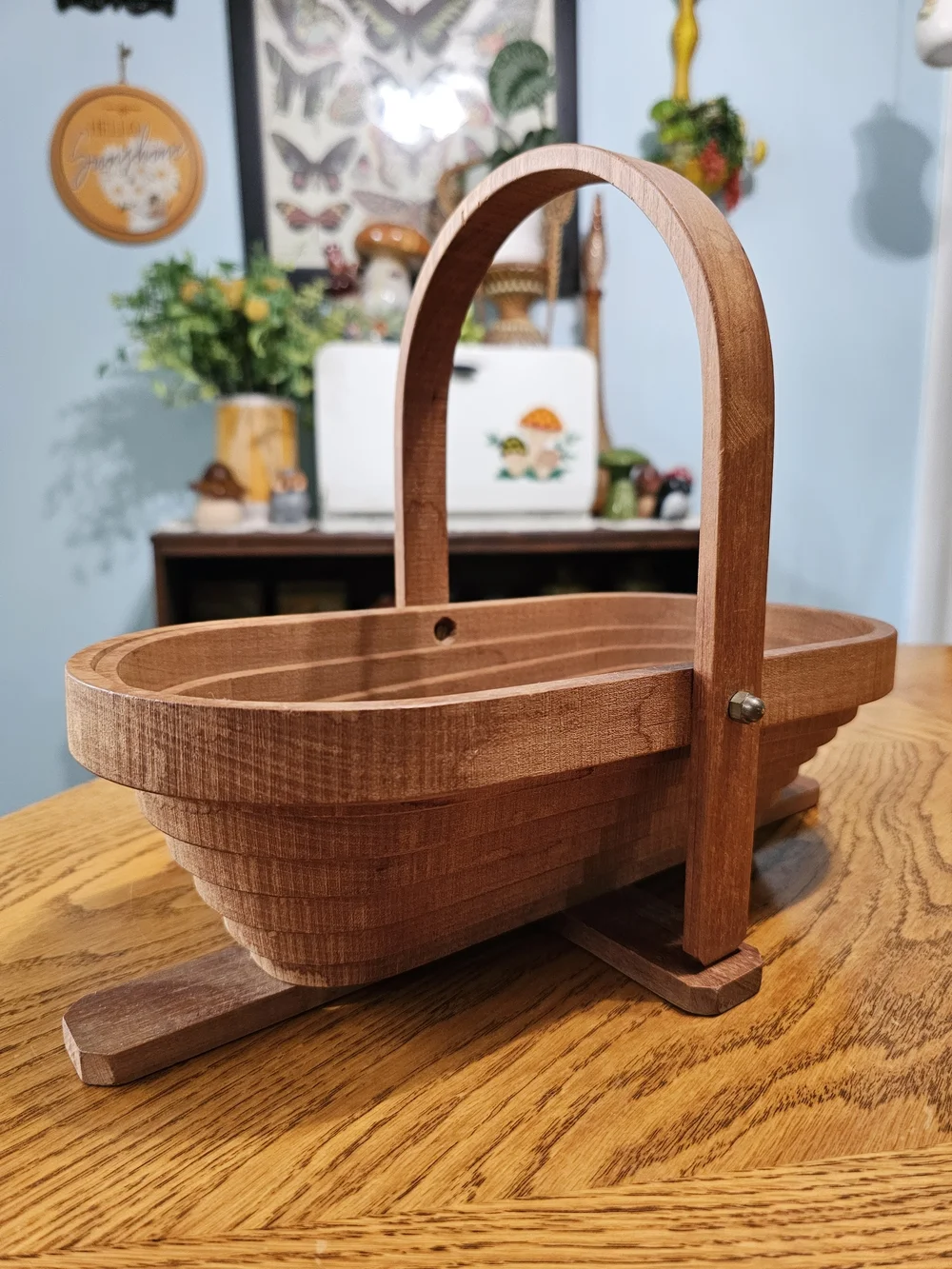Vintage Collapsible Wooden Basket Bowl Trivet MCM Boho Cottagecore